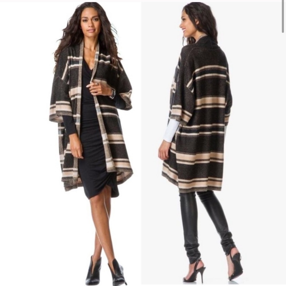 Vince Black and Tan Striped Cardigan Kimono S - Picture 3 of 9